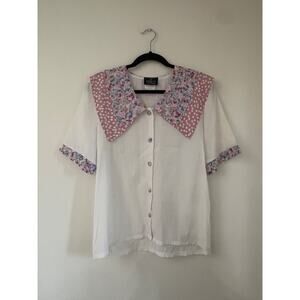 VTG 80's peter pan collar Fritzi California Button up Blouse top Floral Grandma